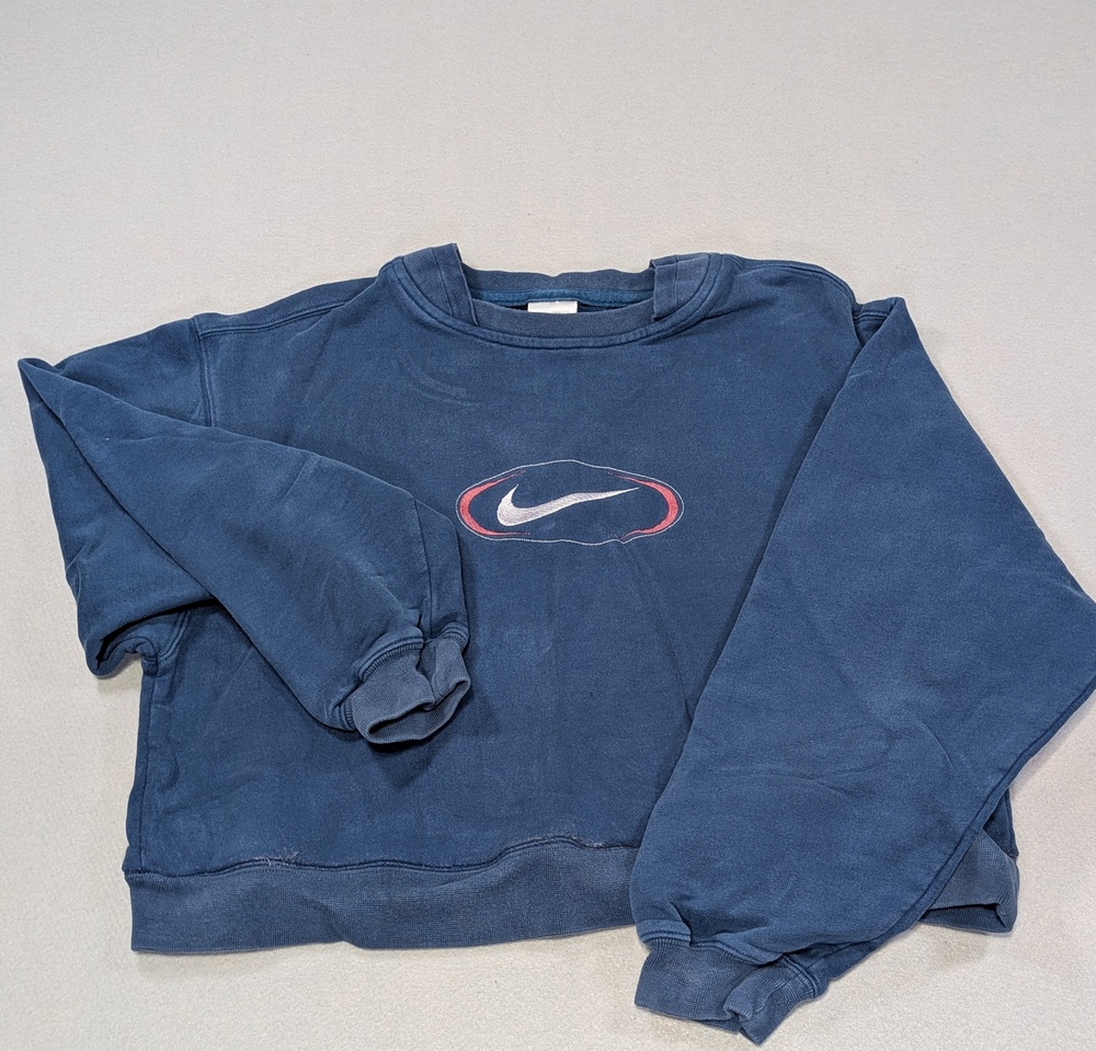 Nike Sweatshirt Womens Medium Blue Fleece Swoosh Logo Crew Neck Pullover Top